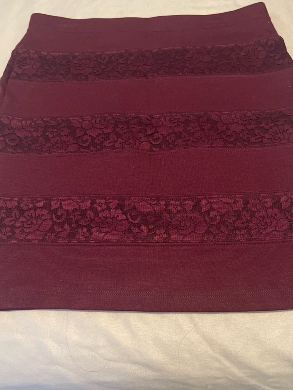 Forever 21 Burgundy Lace-Striped Midi Skirt